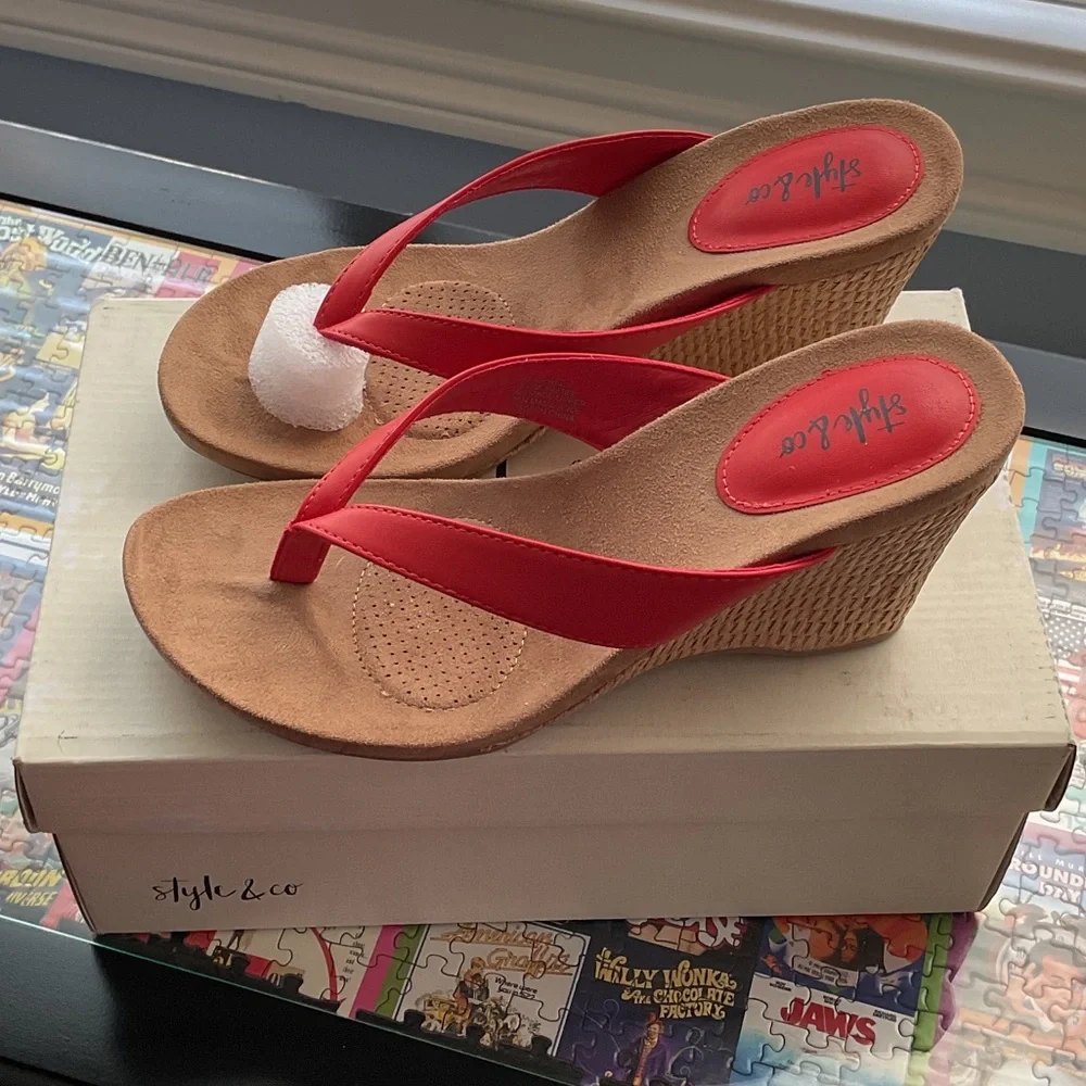 Style & Co. Vibrant Red Wedge Sandals - Picture 1 of 5